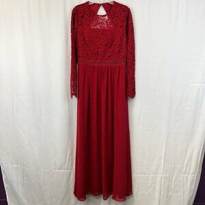Truth & Fable Womens Formal Dress Red Lace Overlay Open Back Long Sleeve S New